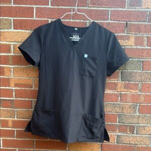 Black Short Sleeve Scrub Top with Pockets